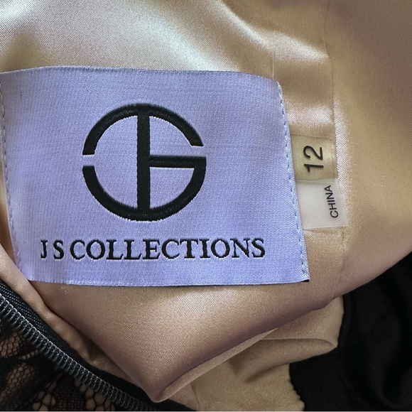 JS Collection Women's V Neck Lace Peplum Gown - Picture 4 of 6